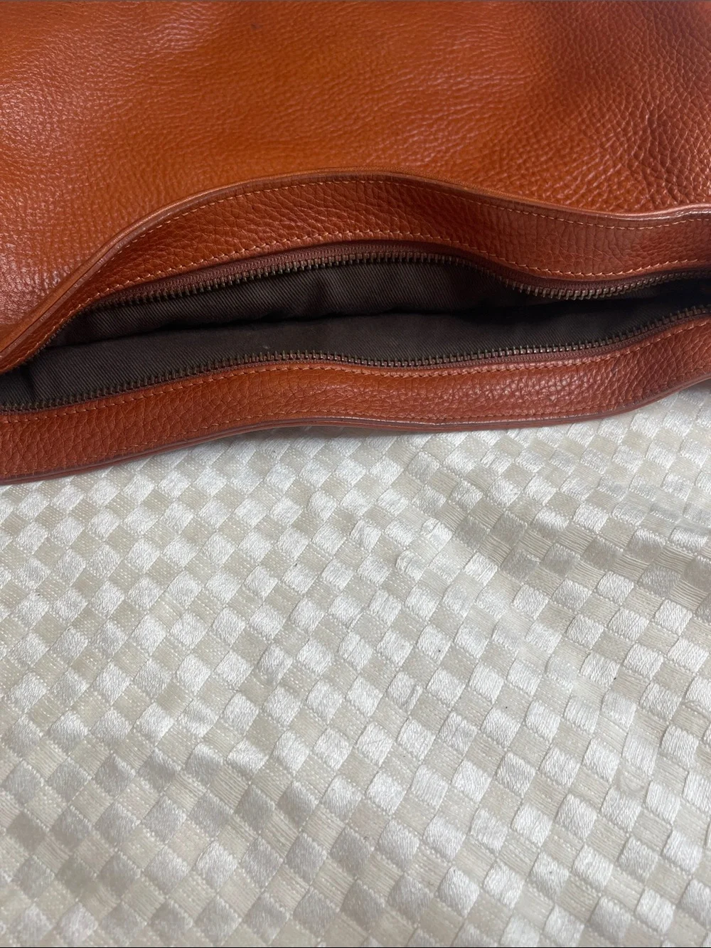 Saks Fifth Avenue Classic Pebbled Leather Shoulder Bag in Chestnut Brown